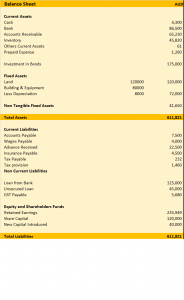 balance sheet format sample example